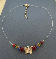 Vintage - Jeep Collins - 16"-18" Beaded Necklace with Sterling Silver BUTTERFLY