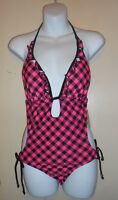 Arizona Ladies Plaid Monokini Swimsuit Neon Fuschia Small (s) Arizona Ladies Plaid Monokini Swimsuit Neon Fuschia Small (s)