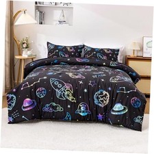 Space Comforter Twin Set Kids Rocket Bedding Set Super Soft  Full 5Pcs Black