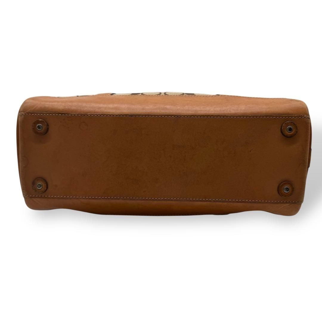 COACH Signature Tote Bag Beige Canvas Leather Shoulder Handbag thumbnail 5