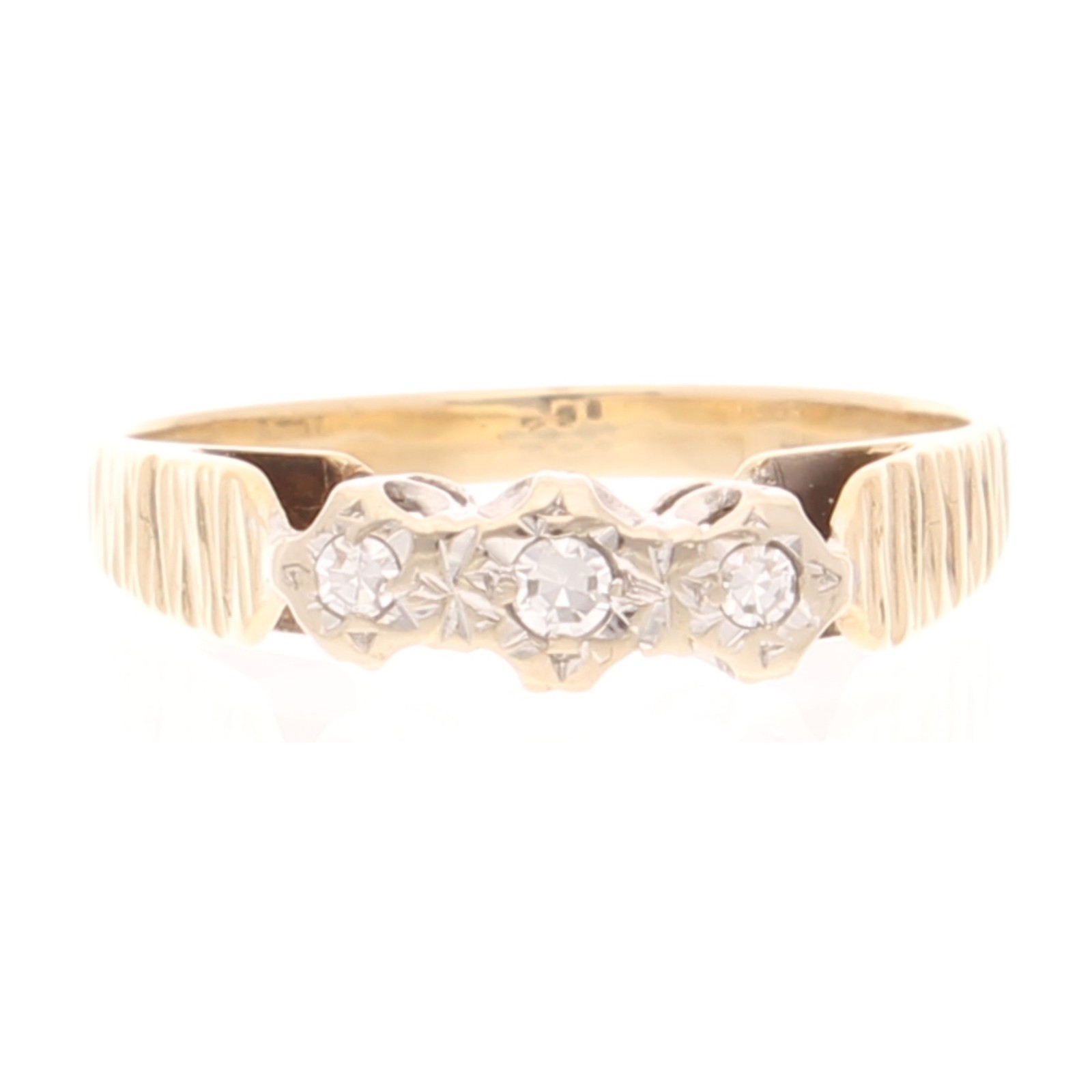 9Carat Yellow Gold 0.10ct Diamond Illusion Set Three-Stone Ring (Size N)