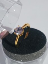 Women's Ladys Yellow Gold Tone Ring Round CZ Solitaire Fashion Ring CZ Size 7