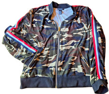 Boys Indero Size Large Zippered Soft Jacket Camo Red White Blue Stripes Youth