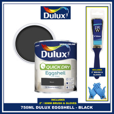 Image of Dulux Quick Dry Black 750ML Eggshell Wood/Metal Paint FREE BRUSH & GLOVES