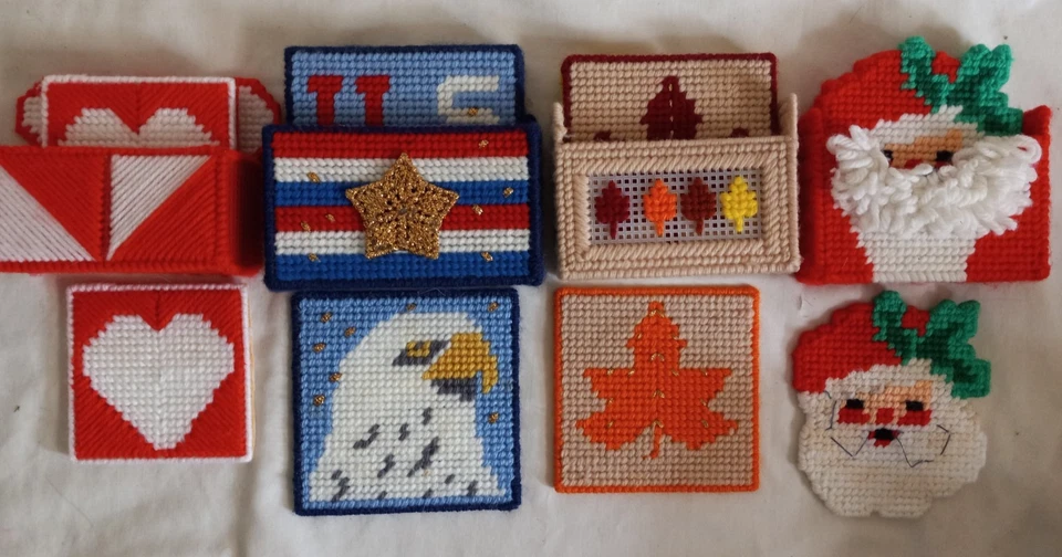 Vintage Seasonal Holiday Plastic Canvas Coasters 4 full Sets Handmade - Image 2 of 4