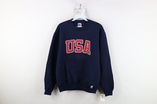 Deadstock Vtg 90s Russell Athletic Boys Large USA Crewneck Sweatshirt Blue USA