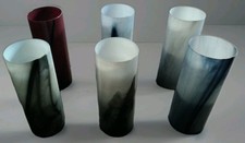 6- 9 Inch Glass Pho Flower Holders Blue Swirl And Red With Foam