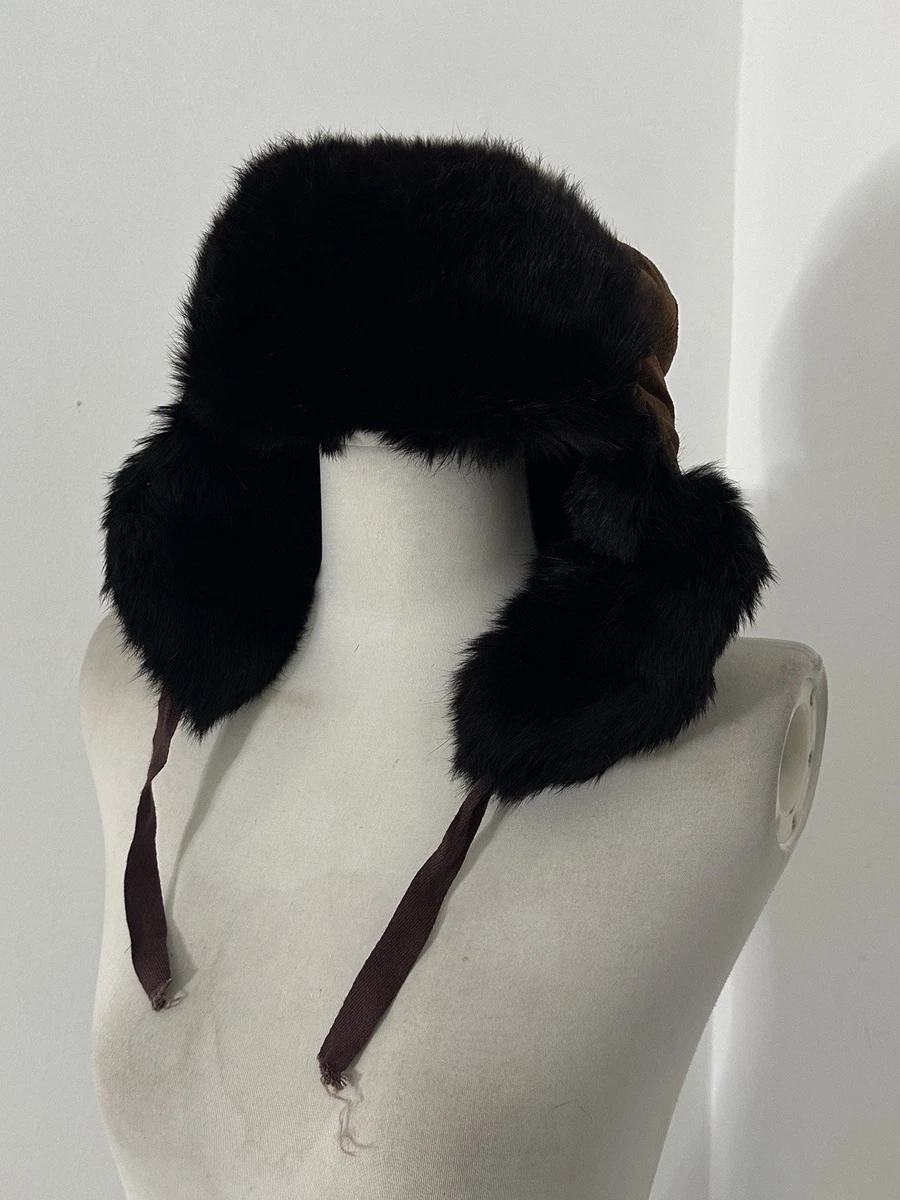 Vintage 60s Rabbit Fur Genuine Suede Trapper Hat Vintage Suede Leather Real Rabbit Fur Trapper Aviator Hat  main image 2