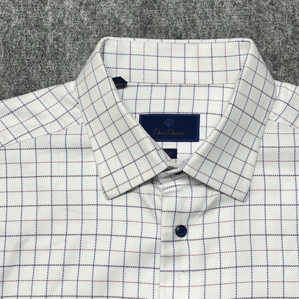 Camisa de vestir David Donahue 17,5 34/35 ajuste a cuadros rojo blanco azul para hombre Foto 2 de 4