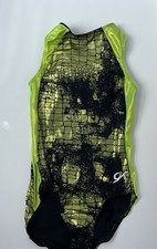 GK LEMON LIME Black ADULT X-SMALL PRINT FOIL GYMNASTICS DANCE LEOTARD AXS