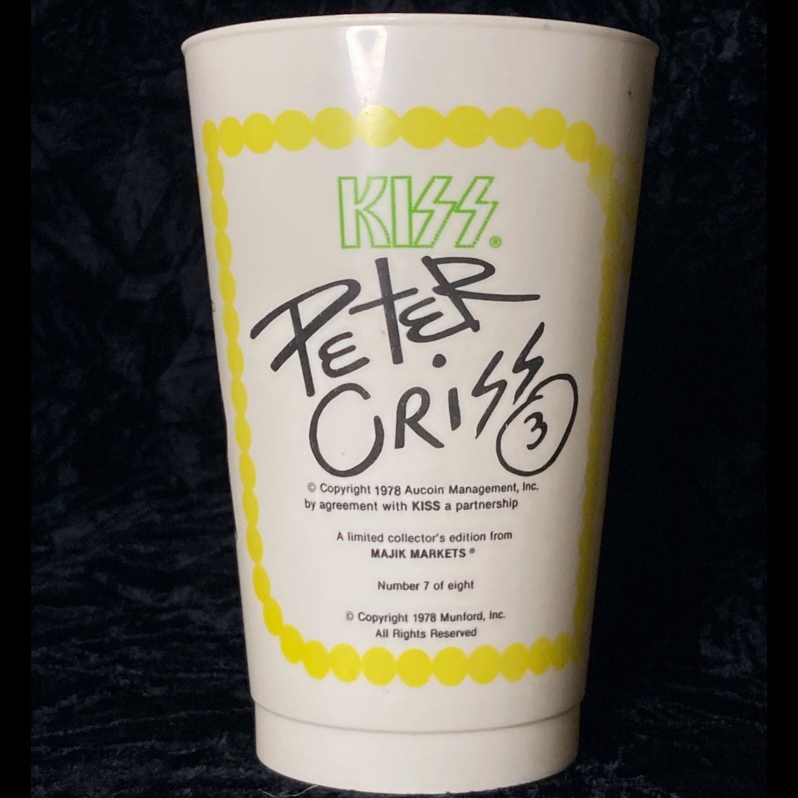 KISS 1978 Majik Markets Cup Peter Criss #7 1978 Aucoin Near Mint! 5 3/8"