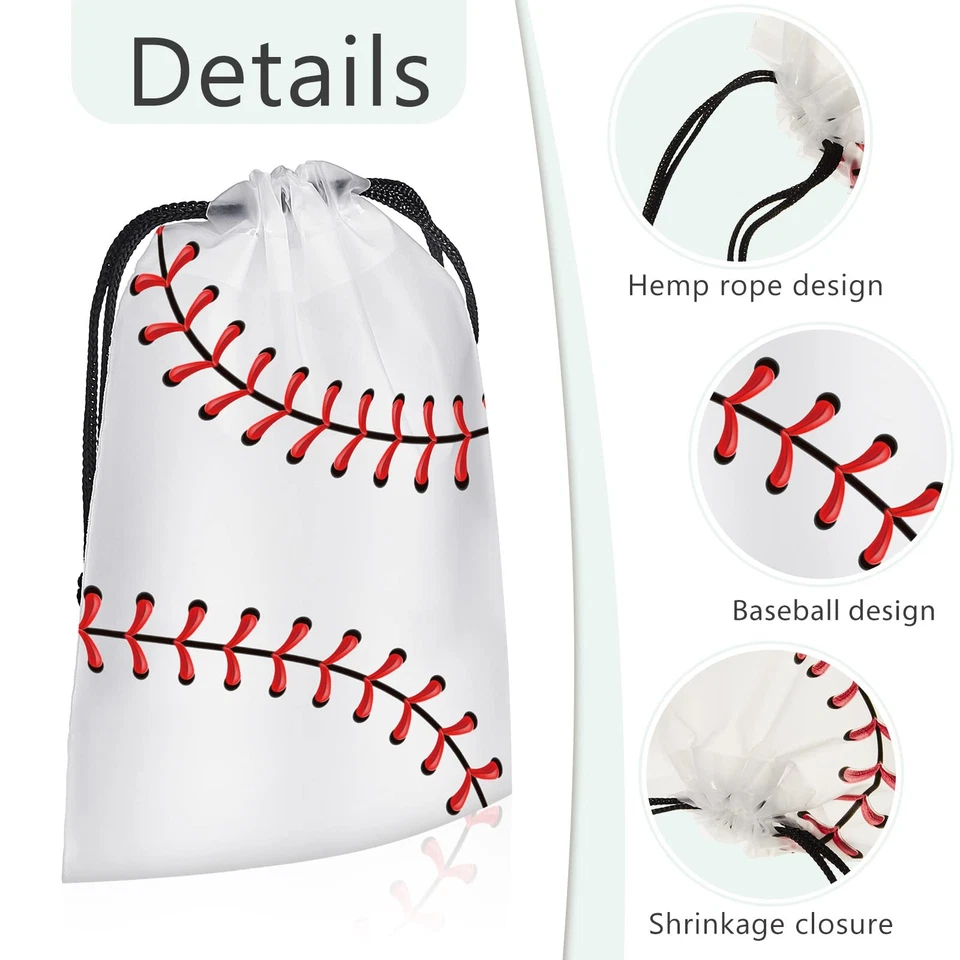 50 Pack Baseball Bag Plastic Party Favor Snack Bags Baseball Goodie Gift Stor... - Image 3 of 4