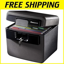 Black Fireproof & Waterproof Safe - 0.65 ft³ Document Security Box with Key Lock