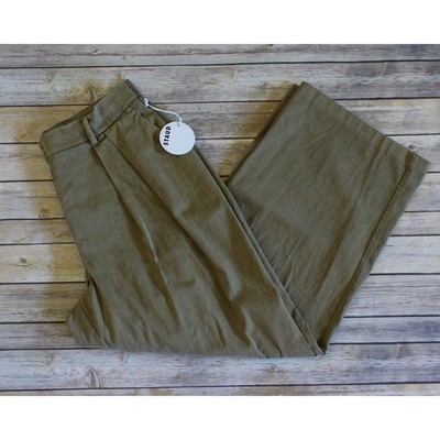 STAUD Pants Womens 12 Brown Wide Leg Pleated Trousers Pockets High Rise Luisa