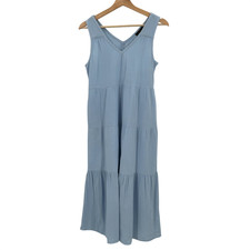 Quince 100% Organic Cotton Gauze Tiered Maxi Dress Ocean Breeze Basic Sleeved XS