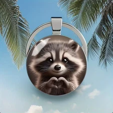 Cute Raccoon Heart Keychain Key Ring Purse Handbag Car Charm Backpack Bag