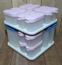 Vintage Tupperware Spice Rack Carousel Shakers #1844, #1846 and #1843 Pink Blue
