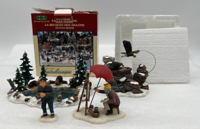 LEMAX PAINTING A WINTER SCENE. BEAVER POND & EAGLE FEEDING FIGURES