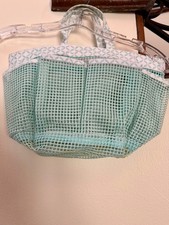 Turquoise Blue Deep Mesh Shower Tote Bag with Six Storage Pockets