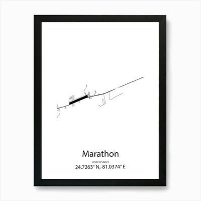 Marathon,United States Minimalist M Framed Wall Art Poster Canvas Print Picture