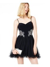 BLONDIE Womens Fit + Flare Short Dress Embellished Sleeveless Halter Party