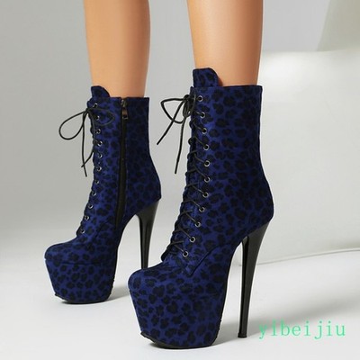 Womens Super High Heel Ankle Boots Leopard Platform Performance Shoes Nightclub 