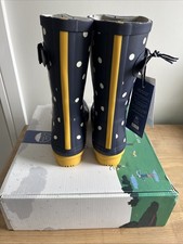 Bottes Wellington Joules Molly Welly Mi-hauteur – Bleu Marine Tacheté Semelle Jaune – Taille US 6