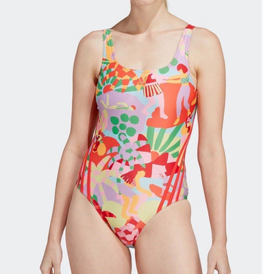 adidas Women s Abstract Multicolor One-Piece Swimsuit Open Back Cutout 12C