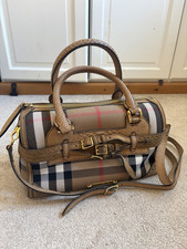 Burberry House Check Satchel Leather Trim Buckle Accent Detachable Strap