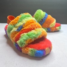 UGG Fluff Yeah Slingback Slippers Women's 10 Cali Collage Rainbow Cozy Fuzzy