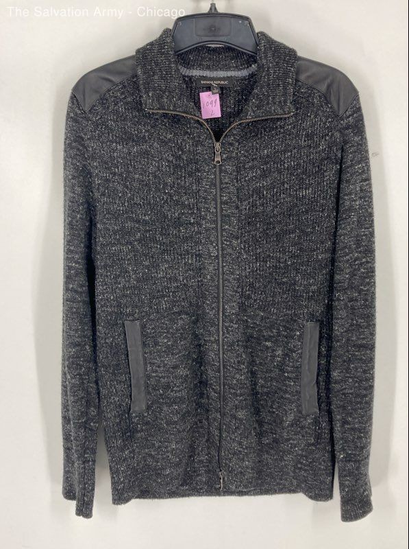 Banana Republic Mens Gray Heather Pockets Long Sleeve Full-Zip Sweater Size L