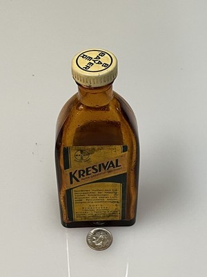 Rare Antique Bayer Kresival Apothecary Bottle with CAP VTG Pharma Drug