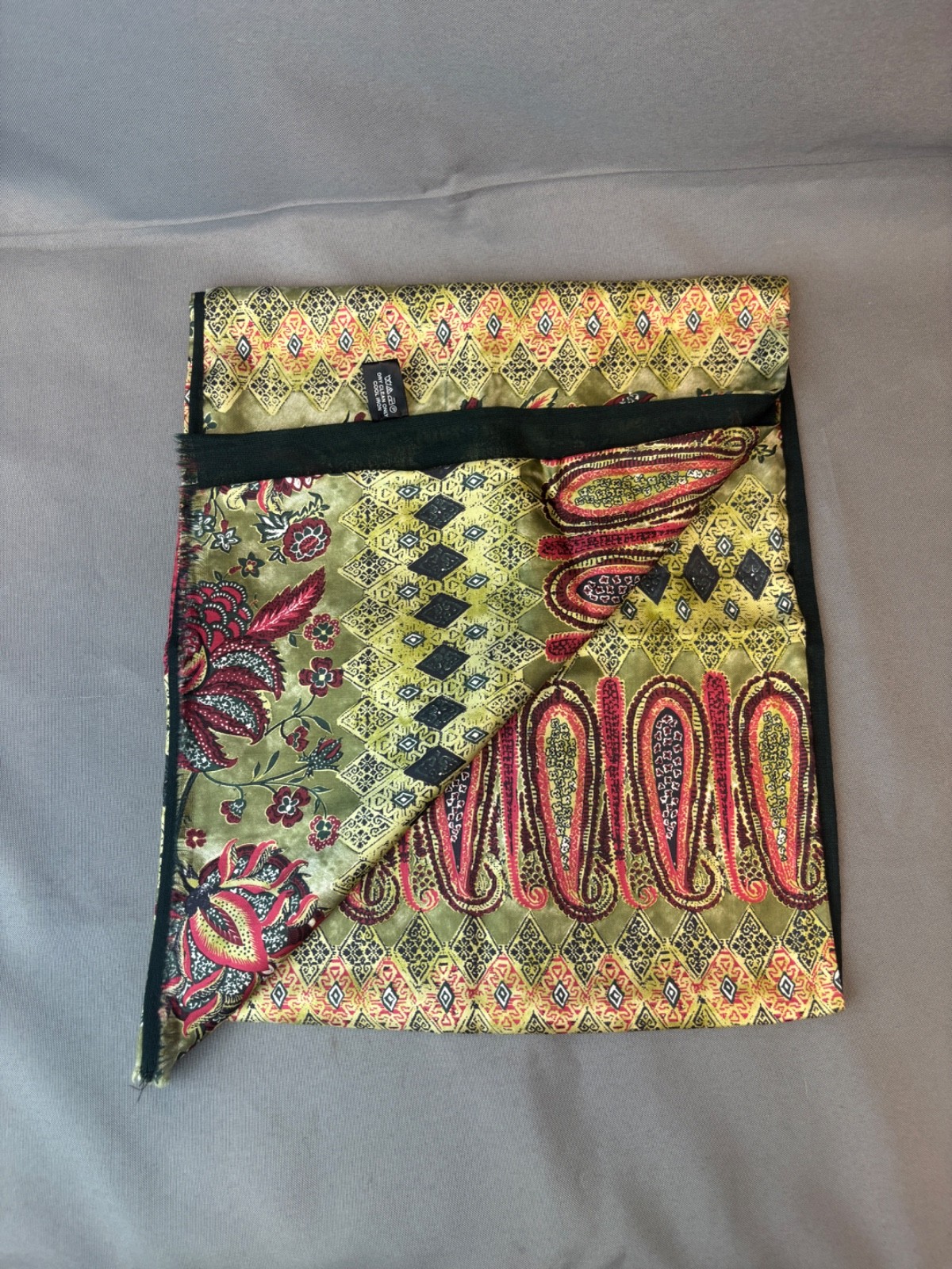 GREEN PINK SILK WOOL LINED RECTANGLE PAISLEY FLOR… - image 4