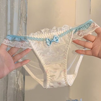 Japanese Sweet Womens Sheer Bow Panties Briefs Lolita Cute Transparent Underwear