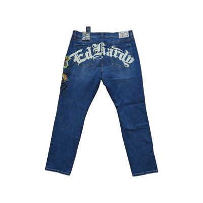 Ed Hardy Panther Snake Slim Taper Jeans Womens 38 Y2K Denim Embroidered Printed
