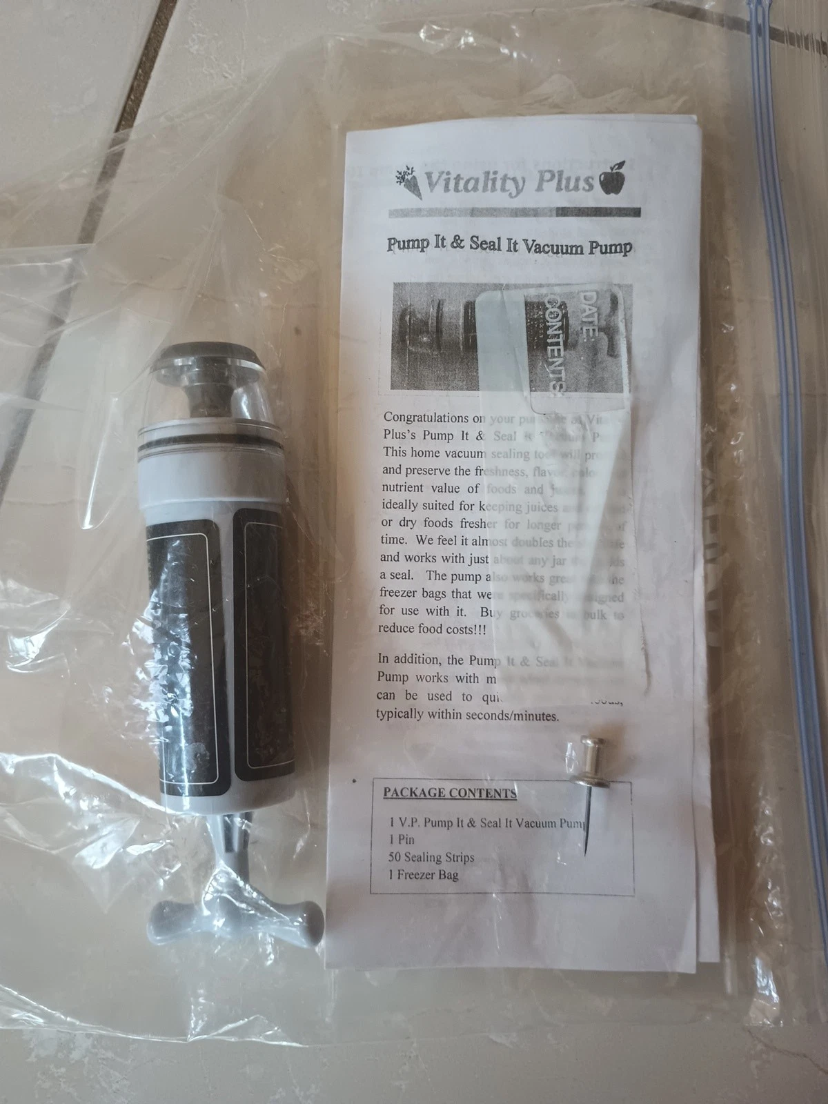 Vitality Plus Pump-It & Seal-It Vacuum Pump - For Food Storage