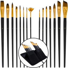 15 Piece Artist Long Handle Synthetic Paint Brush Set - Multi Functional Waterco
