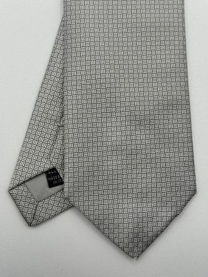 E. Marinella Silk Tie White Black Micro Geometric Pattern Made in Naples