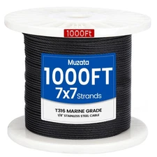 1000 ft 1/8" Black Stainless Steel Cable Railing System Hardware T316 Stainle...