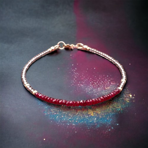 Handmade Solid 18k Yellow Gold Natural Smokey Quartz Ruby Bracelet , 7" - Picture 6 of 7