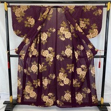 Kimono giapponese vintage Yukata cotone viola senza fodera lunghezza...