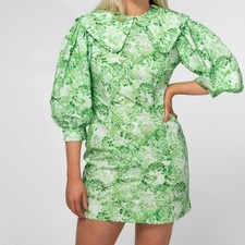 Ganni Dress size AU 6 US 2 Green Floral Lightweight Puff Sleeve Mini Cotton Rose