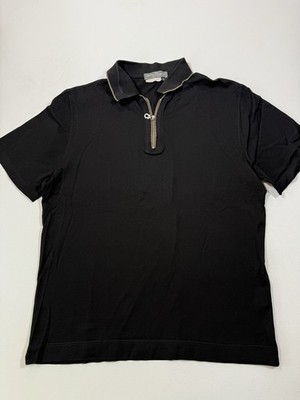 Vintage Salvatore Ferragamo Polo Shirt Mens Medium Black 1/4 Zip Designer Italy
