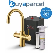 Brushed Brass 3 in 1 Instant Boiling Hot Water Kitchen Tap Curved + Tank Filter