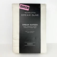 Wamsutta Dream Zone Queen 4 Piece Sateen 400 TC Cotton Sheet Set Tan Beige NEW