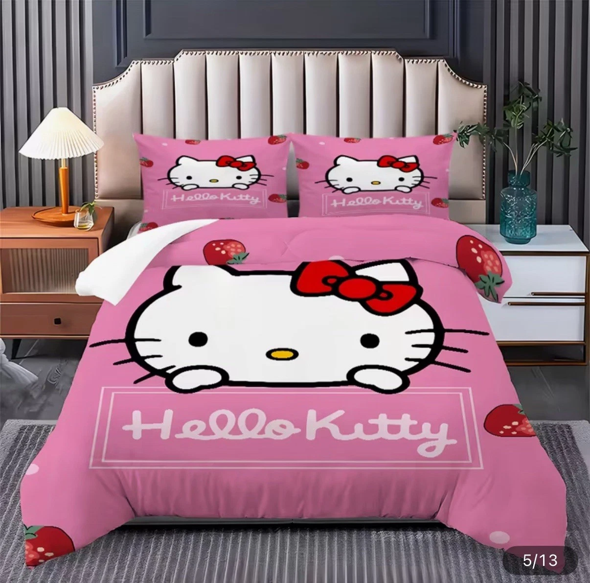 Hello Kitty Coral Bedding Set Queen Duvet Cover with 2 Pillowcases