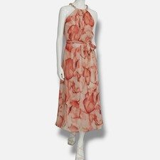 Donna Karan Women's Orange Printed Halter Chain-Strap Self-Tie Dress Size 14