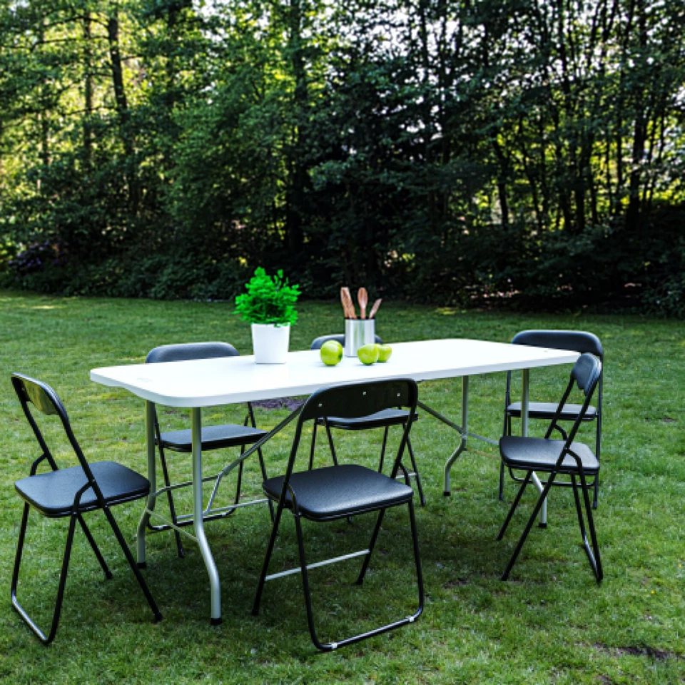 Tavolo tavolino pieghevole in dura resina set birreria facile trasporto bianco - Immagine 2 di 4