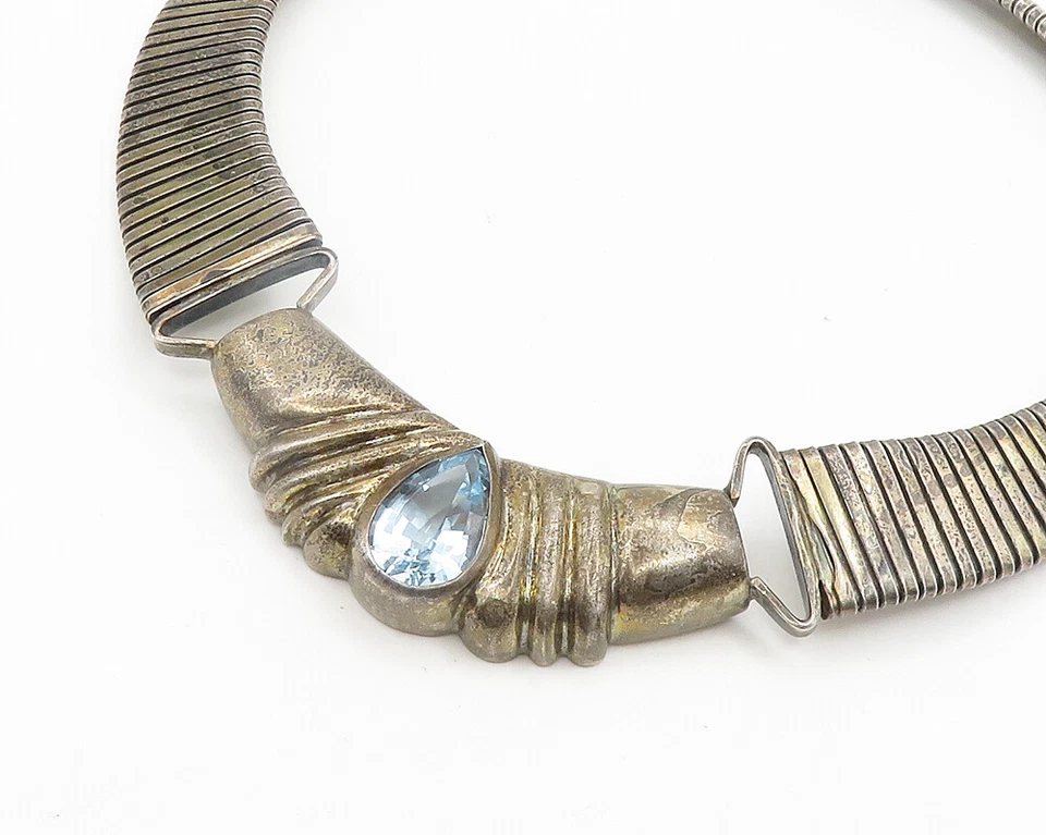 Collar Flexible Topacio Azul Vintage Plata de Ley 925 NE3170 Foto 3 de 4