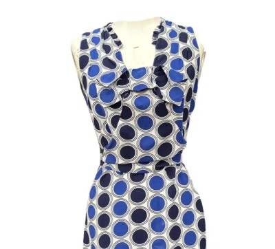 Marni Size EU44 - US 6 Polka Dot Print V-Neck Ruffle Mini Dress Blue Black White